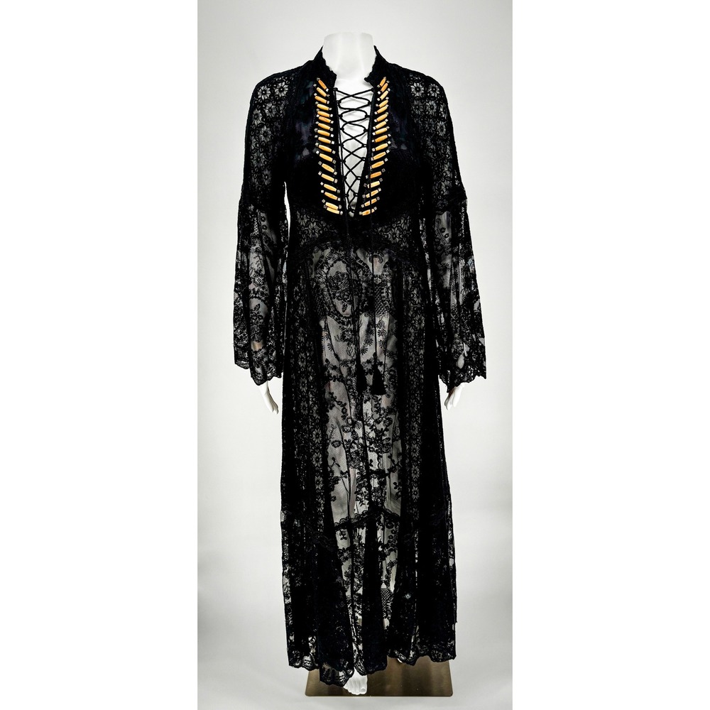Double D Ranch Montoya Black Lace Maxi Dress Western Boho Women Medium RARE VTG - Picture 2 of 9